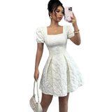 DANIELA™ | VESTIDO CORTO MANGA ABULLONADA AZUL