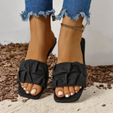 AITANA™ | SANDALIAS PLANAS BLANCAS FRUNCIDAS