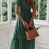 SOFÍA™ | VESTIDO LARGO PLISADO ROMÁNTICO VERDE