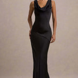 BLANCA™ | VESTIDO LARGO SATINADO TIRANTES CELESTE