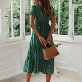 VALERIA™ | VESTIDO MIDI VINTAGE VOLANTES VERDE