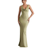 BLANCA™ | VESTIDO LARGO SATINADO TIRANTES CELESTE