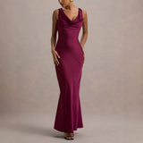 BLANCA™ | VESTIDO LARGO SATINADO TIRANTES CELESTE