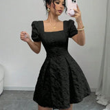 DANIELA™ | VESTIDO CORTO MANGA ABULLONADA AZUL