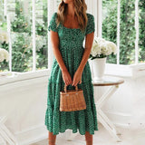 VALERIA™ | VESTIDO MIDI VINTAGE VOLANTES VERDE