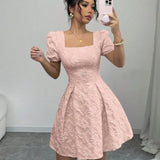 DANIELA™ | VESTIDO CORTO MANGA ABULLONADA AZUL