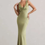 BLANCA™ | VESTIDO LARGO SATINADO TIRANTES CELESTE