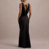 BLANCA™ | VESTIDO LARGO SATINADO TIRANTES CELESTE