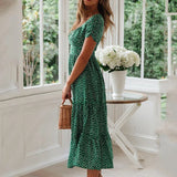 VALERIA™ | VESTIDO MIDI VINTAGE VOLANTES VERDE