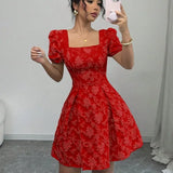 DANIELA™ | VESTIDO CORTO MANGA ABULLONADA AZUL
