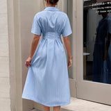 MARTA™ | VESTIDO CAMISERO MIDI AZUL PASTEL