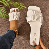 AITANA™ | SANDALIAS PLANAS BLANCAS FRUNCIDAS
