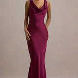 BLANCA™ | VESTIDO LARGO SATINADO TIRANTES CELESTE