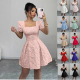 DANIELA™ | VESTIDO CORTO MANGA ABULLONADA AZUL