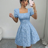DANIELA™ | VESTIDO CORTO MANGA ABULLONADA AZUL