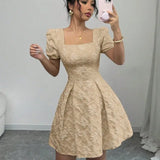 DANIELA™ | VESTIDO CORTO MANGA ABULLONADA AZUL