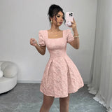 DANIELA™ | VESTIDO CORTO MANGA ABULLONADA AZUL