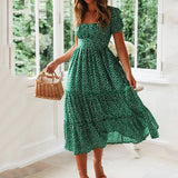 VALERIA™ | VESTIDO MIDI VINTAGE VOLANTES VERDE