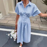 MARTA™ | VESTIDO CAMISERO MIDI AZUL PASTEL